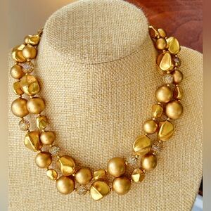 Vintage two strand Deville, gold tone beaded necklace ￼